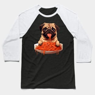 Pug Eating Pasta Baseball T-Shirt